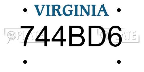744BD6 Virginia License Plate