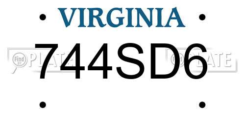 744SD6 Virginia License Plate