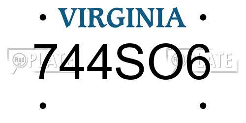 744SO6 Virginia License Plate