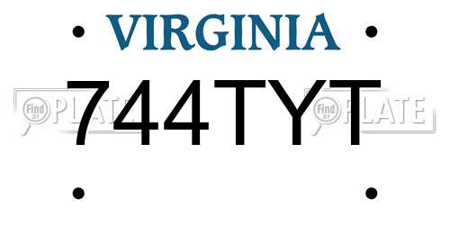 744TYT Virginia License Plate