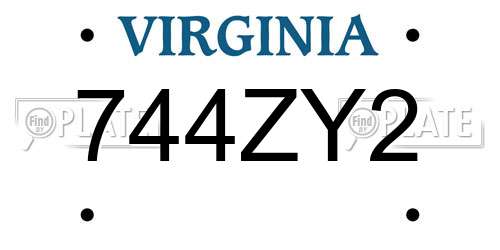 744ZY2 Virginia License Plate