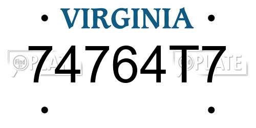 74764T7 Virginia License Plate
