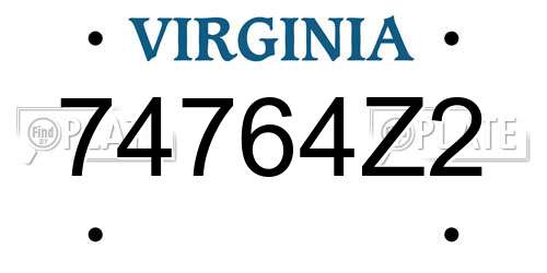 74764Z2 Virginia License Plate