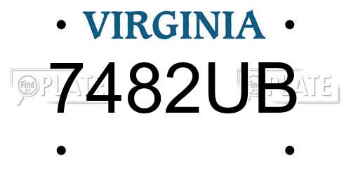 7482UB Virginia License Plate