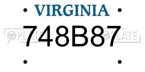 748B87 Virginia License Plate