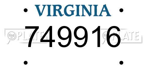 749916 Virginia License Plate