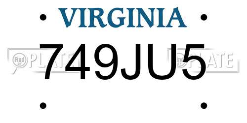 749JU5 Virginia License Plate