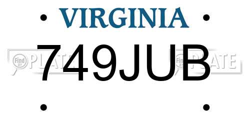 749JUB Virginia License Plate