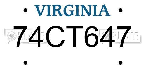 74CT647 Virginia License Plate