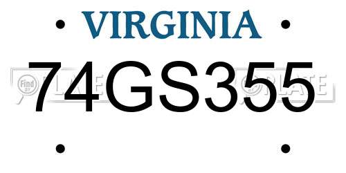 74GS355 Virginia License Plate