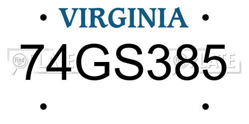 74GS385 Virginia License Plate