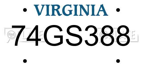 74GS388 Virginia License Plate