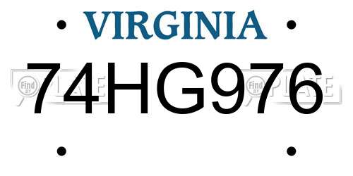74HG976 Virginia License Plate