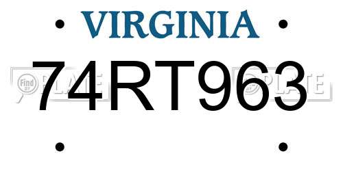 74RT963 Virginia License Plate