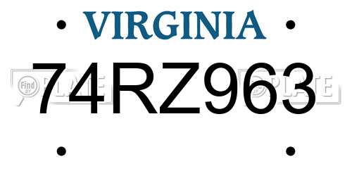 74RZ963 Virginia License Plate