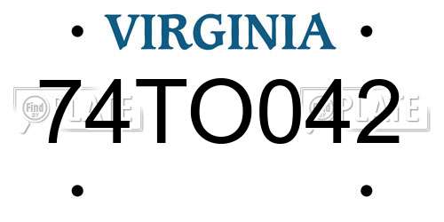 74TO042 Virginia License Plate