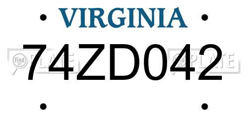 74ZD042 Virginia License Plate