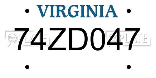 74ZD047 Virginia License Plate