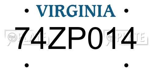 74ZP014 Virginia License Plate
