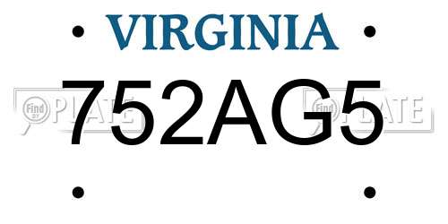 752AG5 Virginia License Plate