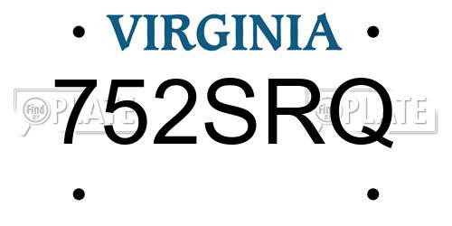 752SRQ Virginia License Plate
