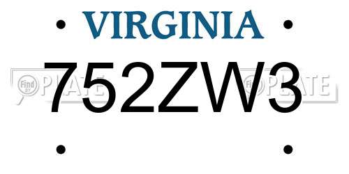 752ZW3 Virginia License Plate