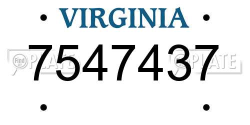 7547437 Virginia License Plate
