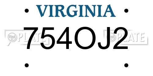 754OJ2 Virginia License Plate