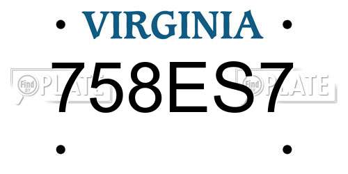 758ES7 Virginia License Plate