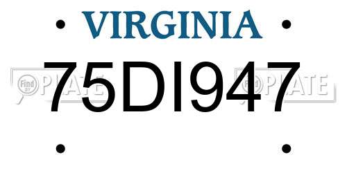 75DI947 Virginia License Plate