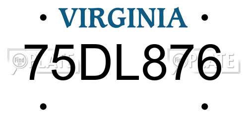 75DL876 Virginia License Plate
