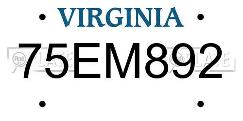 75EM892 Virginia License Plate