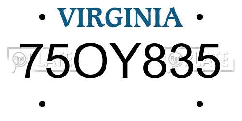 75OY835 Virginia License Plate