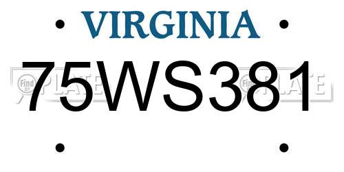 75WS381 Virginia License Plate