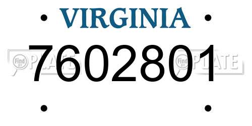 7602801 Virginia License Plate