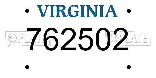 762502 Virginia License Plate