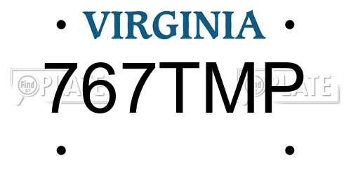 767TMP Virginia License Plate