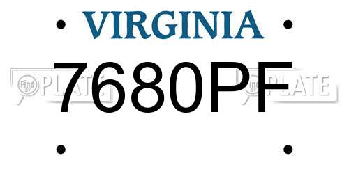 7680PF Virginia License Plate