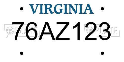 76AZ123 Virginia License Plate