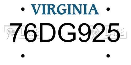 76DG925 Virginia License Plate
