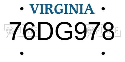 76DG978 Virginia License Plate