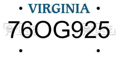 76OG925 Virginia License Plate
