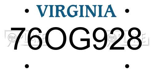 76OG928 Virginia License Plate