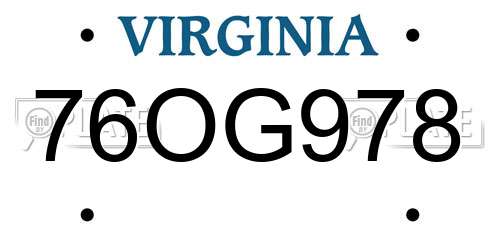 76OG978 Virginia License Plate