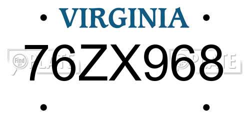 76ZX968 Virginia License Plate