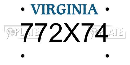 772X74 Virginia License Plate