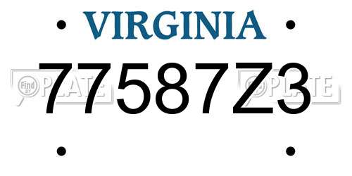 77587Z3 Virginia License Plate