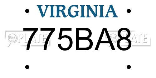 775BA8 Virginia License Plate