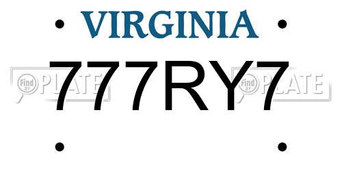 777RY7 Virginia License Plate