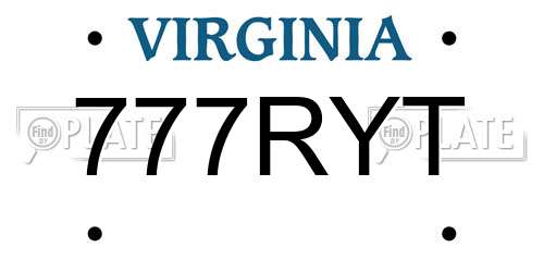 777RYT Virginia License Plate
